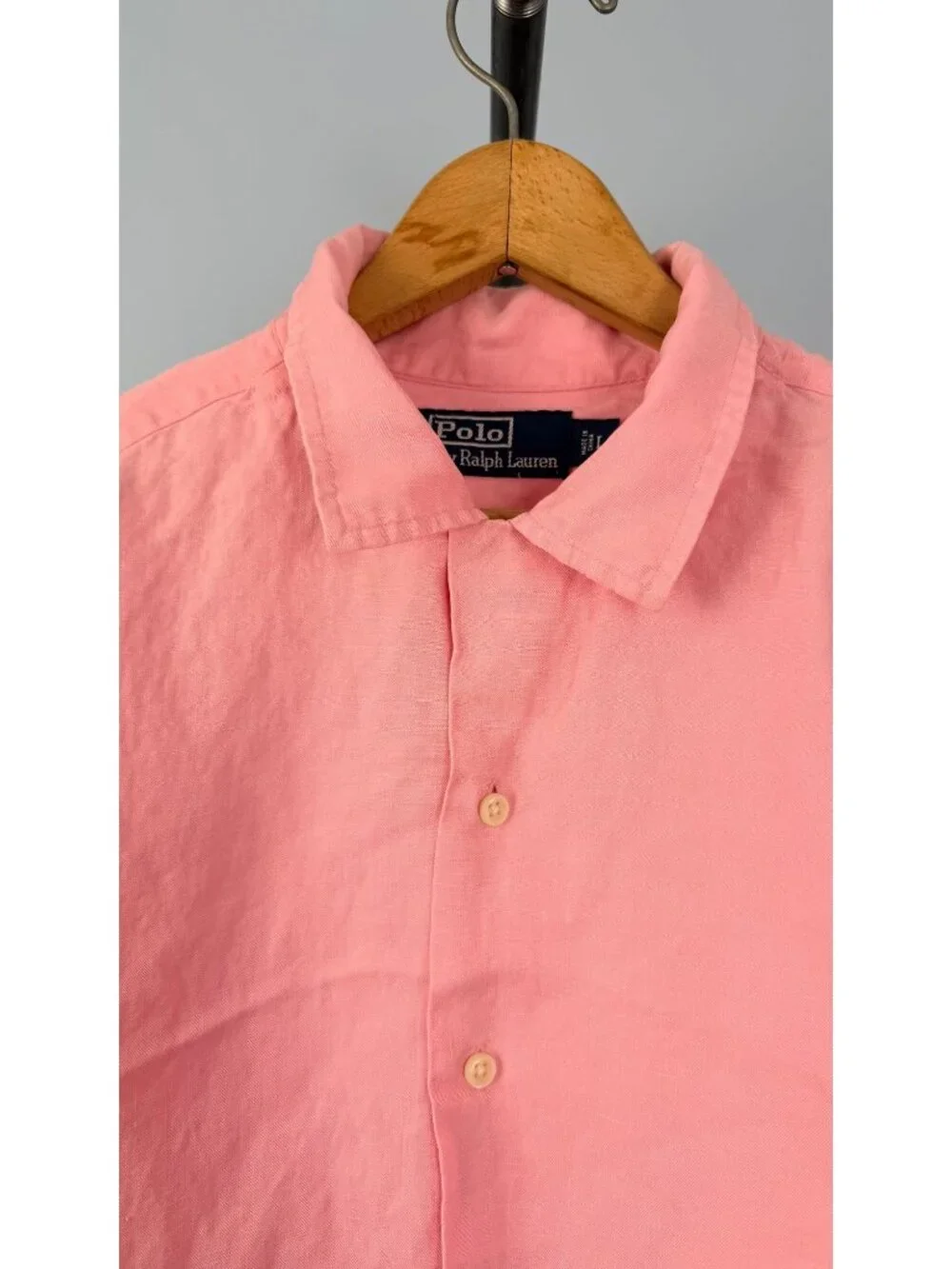 Polo By Ralph Lauren Mens L Pink Linen-Silk Blend Short Sleeve Button-Up Shirt - Picture 4 of 13